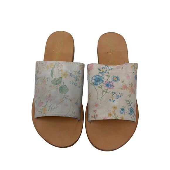 Free People Vicente Leather Slide Sandals Natural Floral 38/8 - Picture 4 of 4